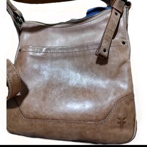 Frye Melissa Swing Pack Zip Leather Crossbody Bag Handbag Purse Cognac Brown/Tan